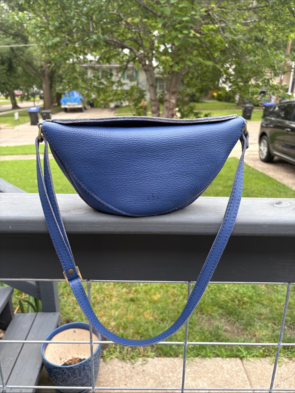 Pebbled Blue Half-Moon Crossbody Bag - Picture 2 of 3